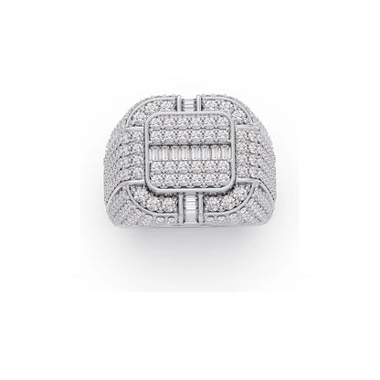 Baguette Center with Round Diamond Cluster Men's Ring