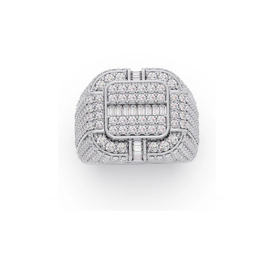 Baguette Center with Round Diamond Cluster Men's Ring