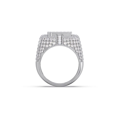 Baguette Center with Round Diamond Cluster Men's Ring
