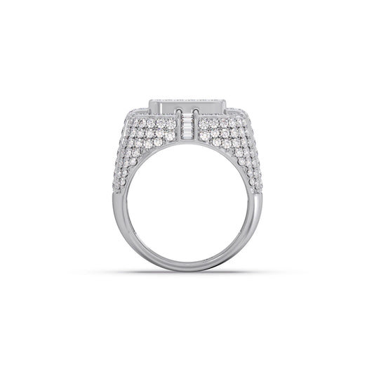 Baguette Center with Round Diamond Cluster Men's Ring