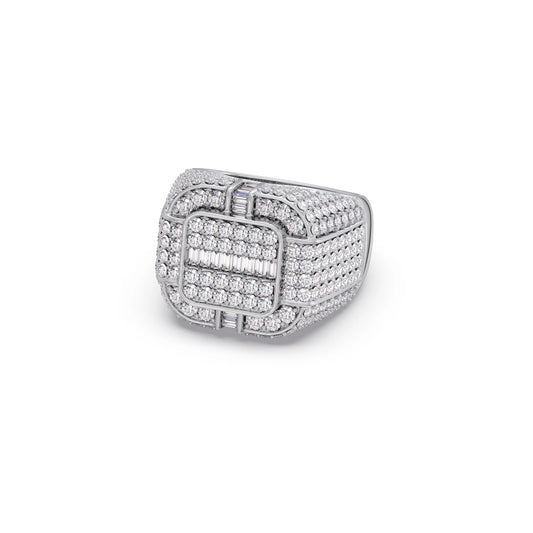 Baguette Center with Round Diamond Cluster Men's Ring