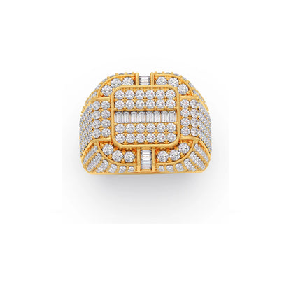 Baguette Center with Round Diamond Cluster Men's Ring