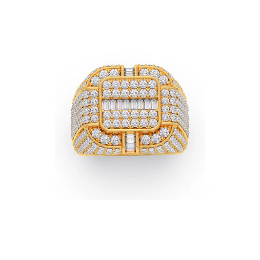 Baguette Center with Round Diamond Cluster Men's Ring