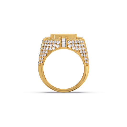 Baguette Center with Round Diamond Cluster Men's Ring