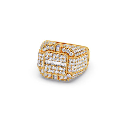 Baguette Center with Round Diamond Cluster Men's Ring