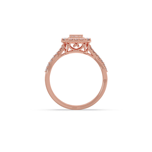Round and Baguette Diamond Halo Ring