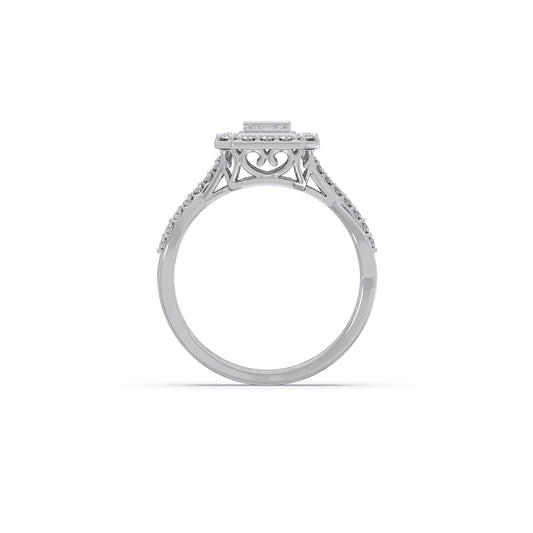 Round and Baguette Diamond Halo Ring
