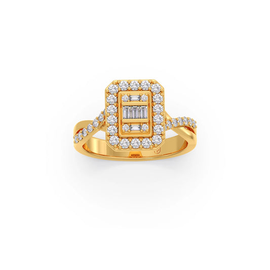 Round and Baguette Diamond Halo Ring