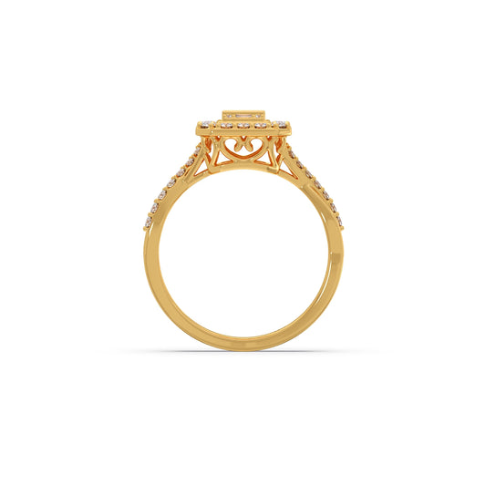 Round and Baguette Diamond Halo Ring