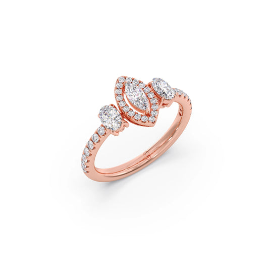 Trilogy Marquise Center with Oval and Round Accents Ring 0.84 Ct