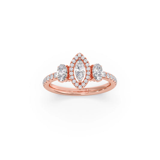 Trilogy Marquise Center with Oval and Round Accents Ring 0.84 Ct