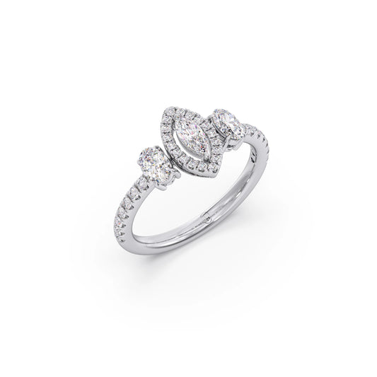 Trilogy Marquise Center with Oval and Round Accents Ring 0.84 Ct