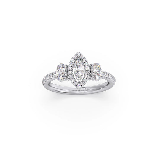 Trilogy Marquise Center with Oval and Round Accents Ring 0.84 Ct