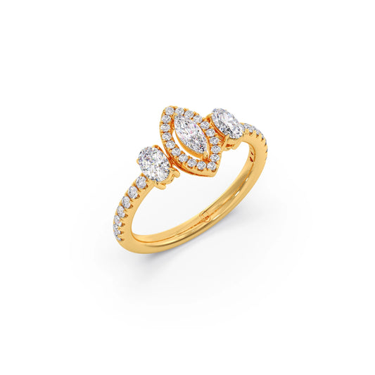 Trilogy Marquise Center with Oval and Round Accents Ring 0.84 Ct