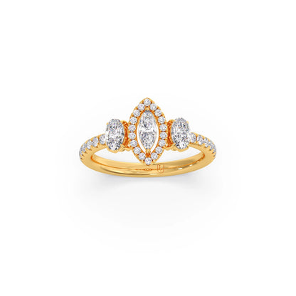 Trilogy Marquise Center with Oval and Round Accents Ring 0.84 Ct