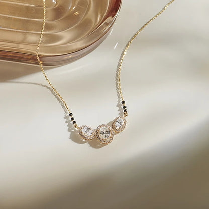 Triple Oval Halo Diamond Mangalsutra Necklace