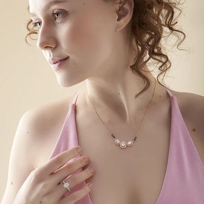 Triple Oval Halo Diamond Mangalsutra Necklace