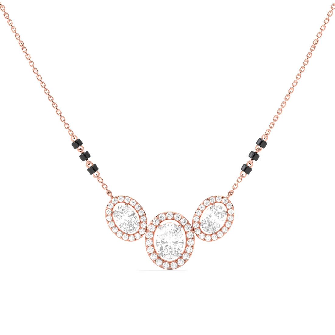 Triple Oval Halo Diamond Mangalsutra Necklace