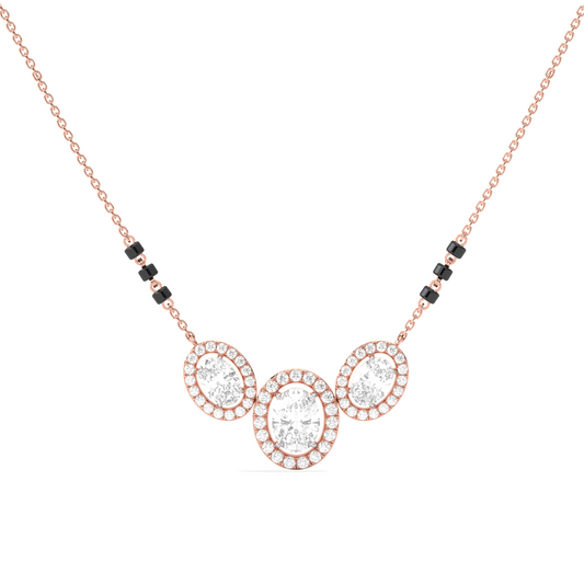 Triple Oval Halo Diamond Mangalsutra Necklace