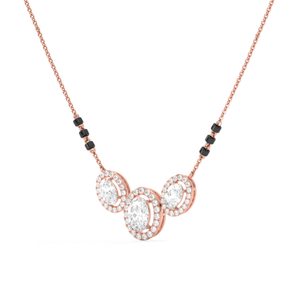 Triple Oval Halo Diamond Mangalsutra Necklace