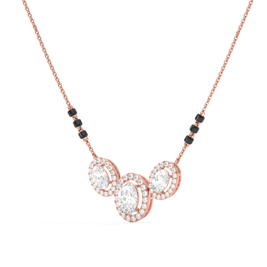 Triple Oval Halo Diamond Mangalsutra Necklace