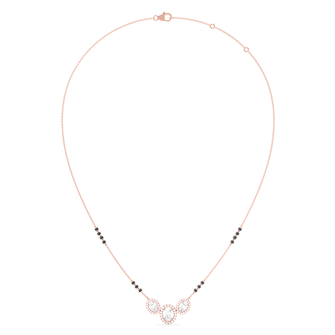 Triple Oval Halo Diamond Mangalsutra Necklace