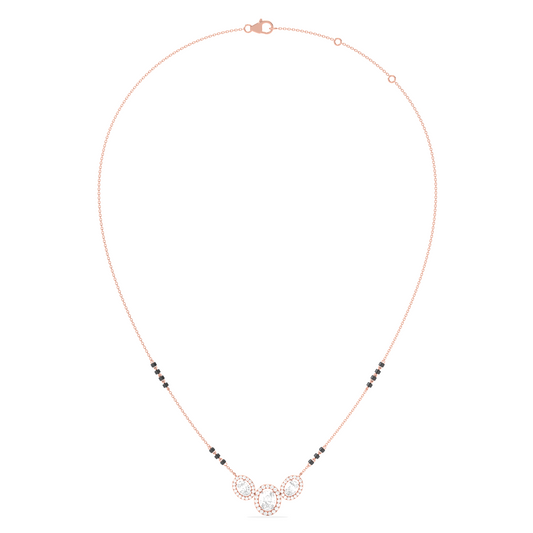 Triple Oval Halo Diamond Mangalsutra Necklace