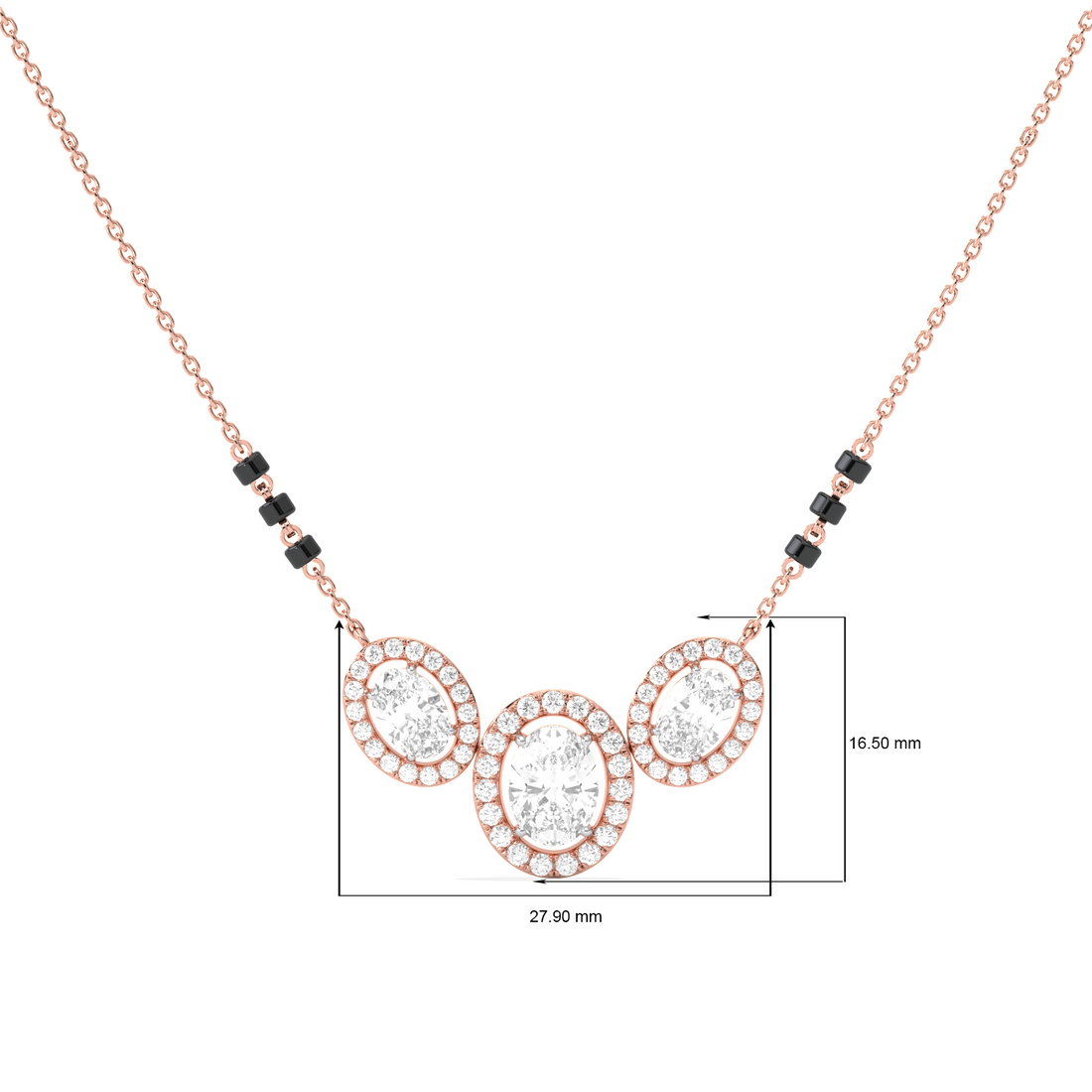 Triple Oval Halo Diamond Mangalsutra Necklace