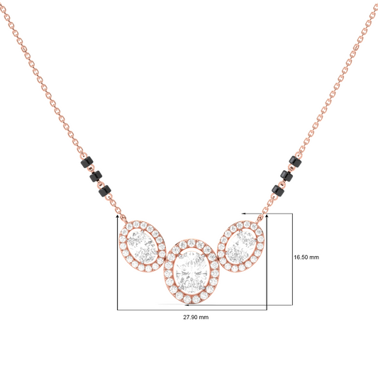 Triple Oval Halo Diamond Mangalsutra Necklace