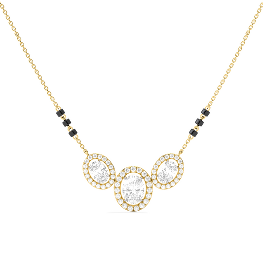 Triple Oval Halo Diamond Mangalsutra Necklace