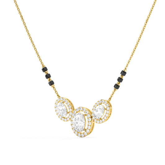Triple Oval Halo Diamond Mangalsutra Necklace