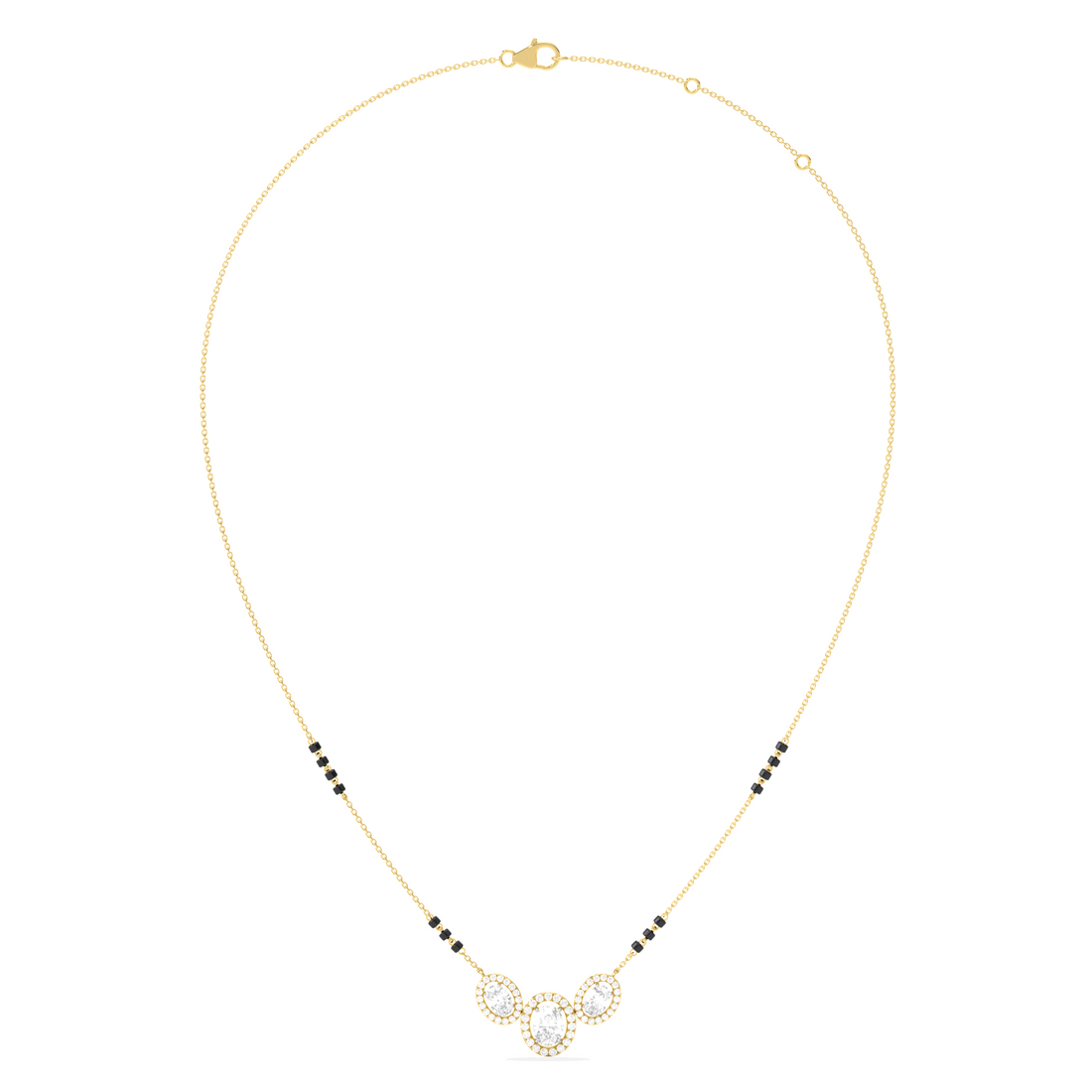 Triple Oval Halo Diamond Mangalsutra Necklace