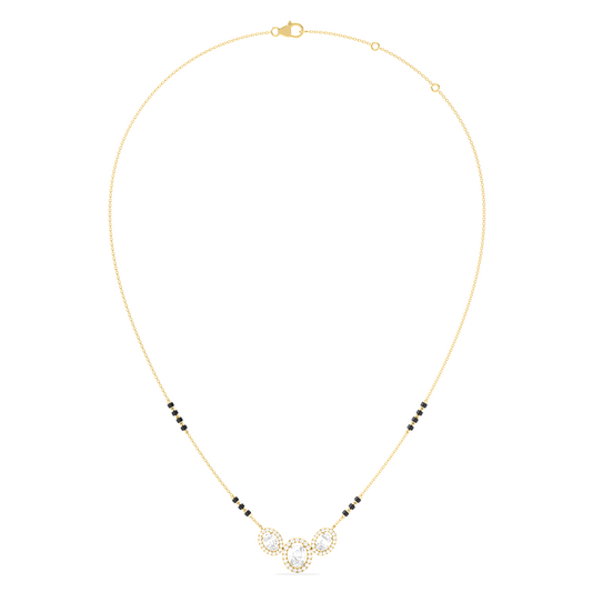 Triple Oval Halo Diamond Mangalsutra Necklace