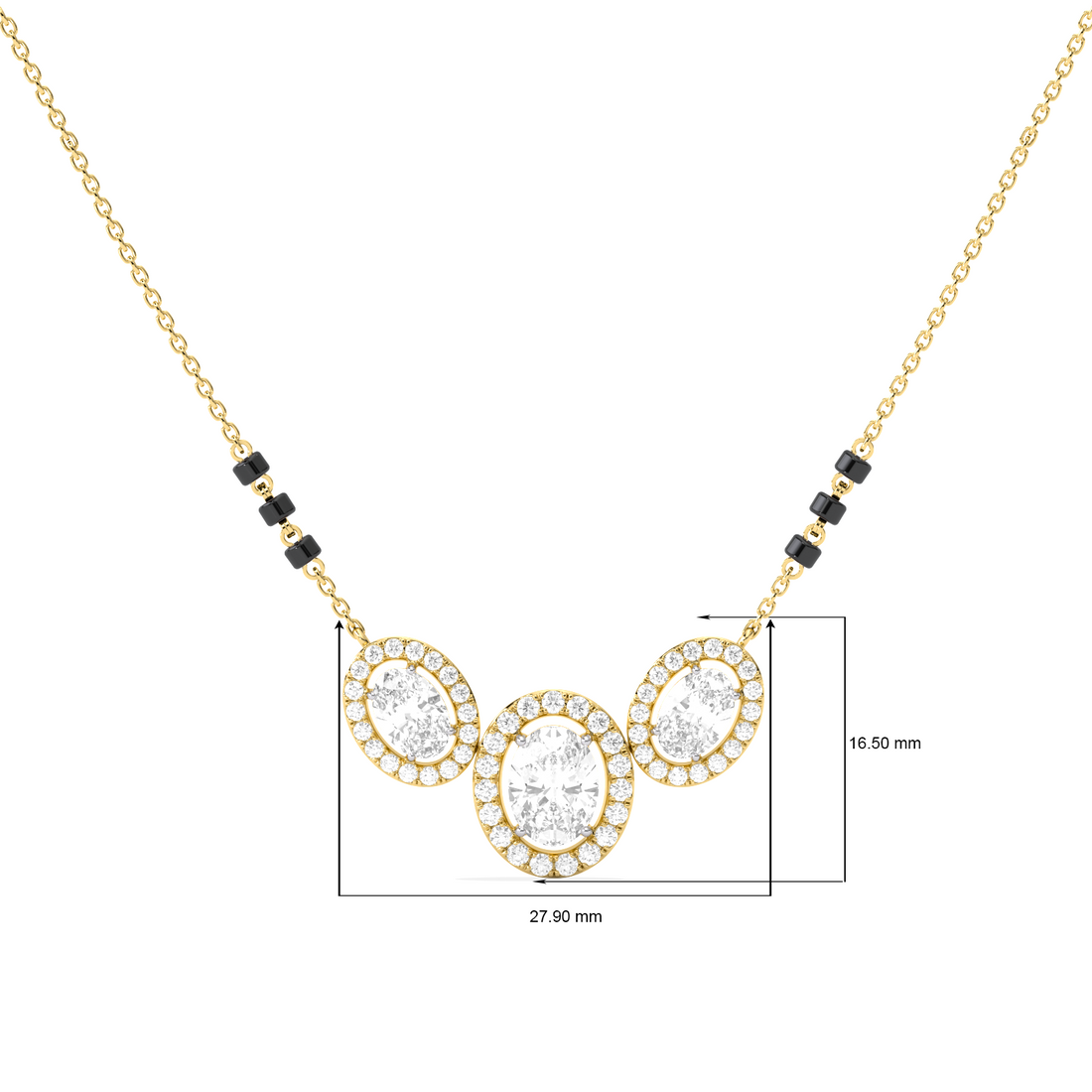 Triple Oval Halo Diamond Mangalsutra Necklace