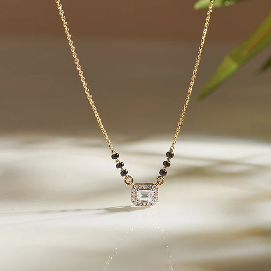 Emerald-Cut Diamond Halo Mangalsutra