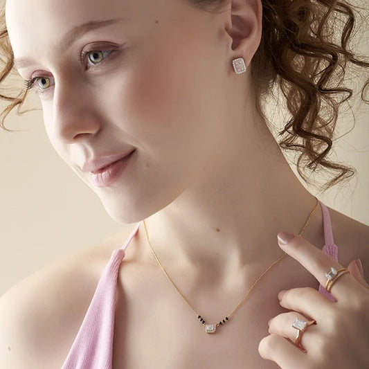 Emerald-Cut Diamond Halo Mangalsutra