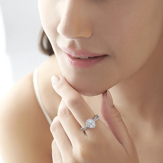 Pear-Shaped Gemstone with Diamond Halo and Accents Ring