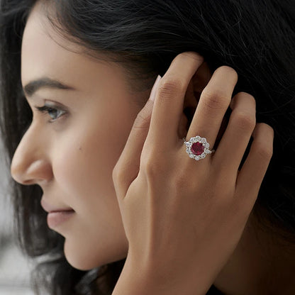 Pear and Round Diamond Halo Ring with Center Gemstone