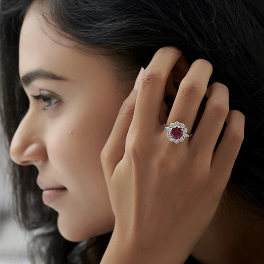 Pear and Round Diamond Halo Ring with Center Gemstone