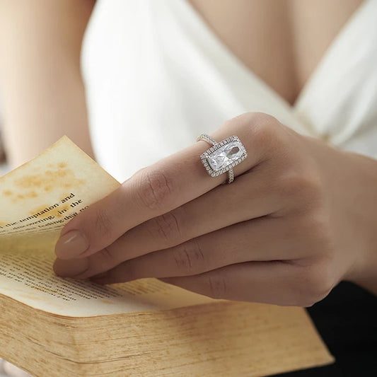 Long Cushion Cut Halo Diamond Ring