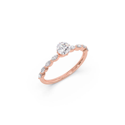 Round Diamond Marquise Accent Gold Ring