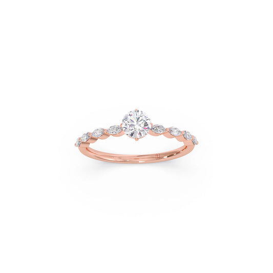 Round Diamond Marquise Accent Gold Ring