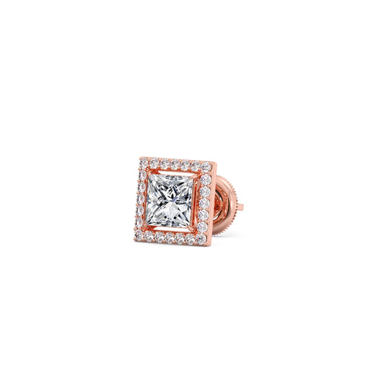 Princess Cut Diamond Halo Stud Earrings