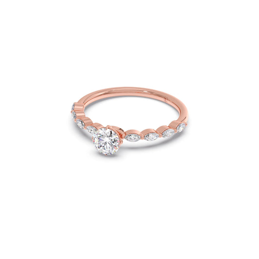 Round Diamond Marquise Accent Gold Ring