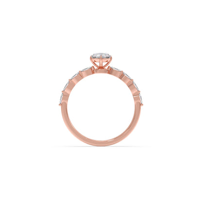 Round Diamond Marquise Accent Gold Ring