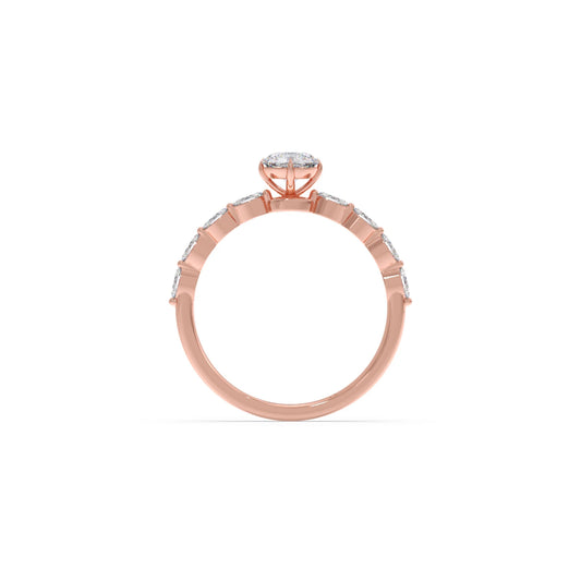 Round Diamond Marquise Accent Gold Ring
