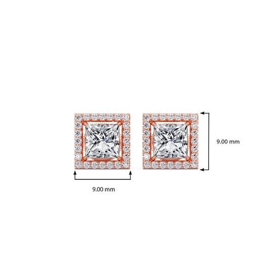 Princess Cut Diamond Halo Stud Earrings
