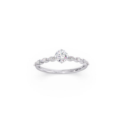 Round Diamond Marquise Accent Gold Ring