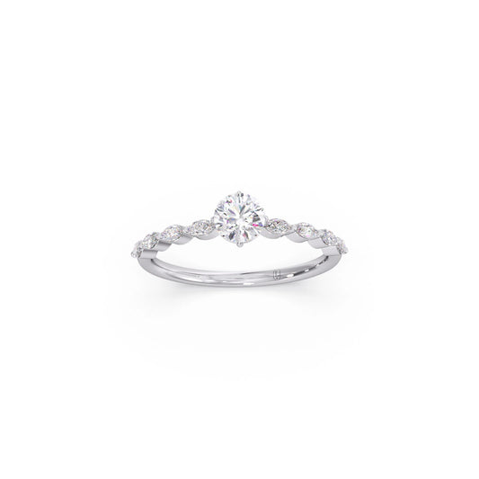 Round Diamond Marquise Accent Gold Ring