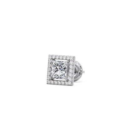 Princess Cut Diamond Halo Stud Earrings
